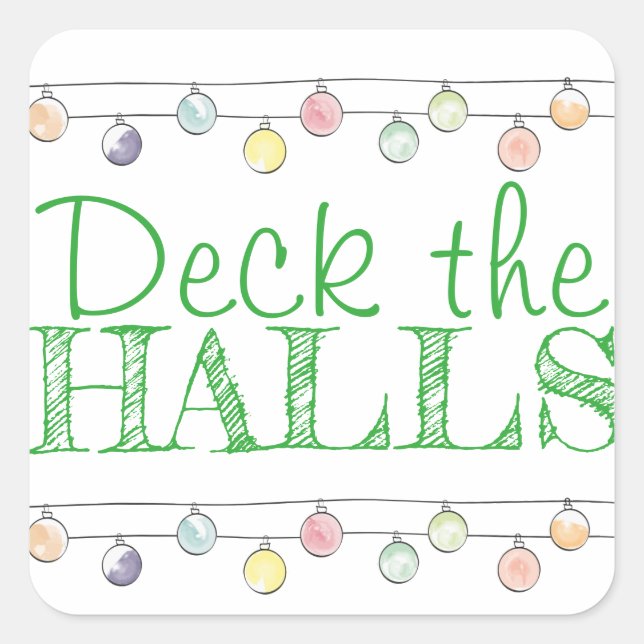 Deck the Halls Christmas Watercolor Ornaments Quadratischer Aufkleber (Vorderseite)