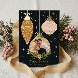 Deck The Halls Elegant Hanging Foto Ornamente Folien Feiertagskarte