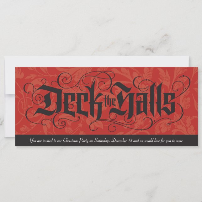 Deck the Halls Elegant Red Black Christmas Einladung (Vorderseite)