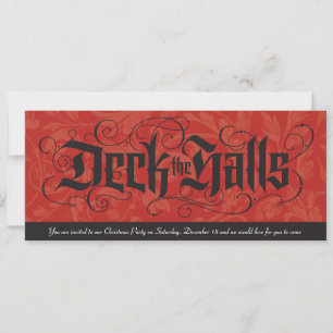 Deck the Halls Elegant Red Black Christmas Einladung