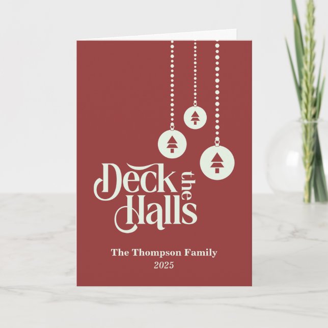 "Deck the Halls" Rotes Weihnachtsfest Karte (Vorderseite)