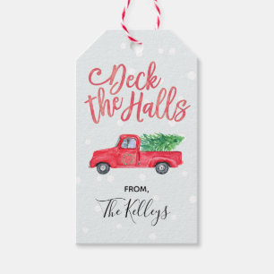 Deck the Halls Watercolor Retro Red Truck Geschenkanhänger
