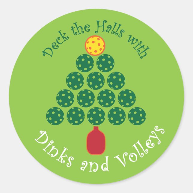 Deck the Halls with Pickleball Runder Aufkleber (Vorderseite)