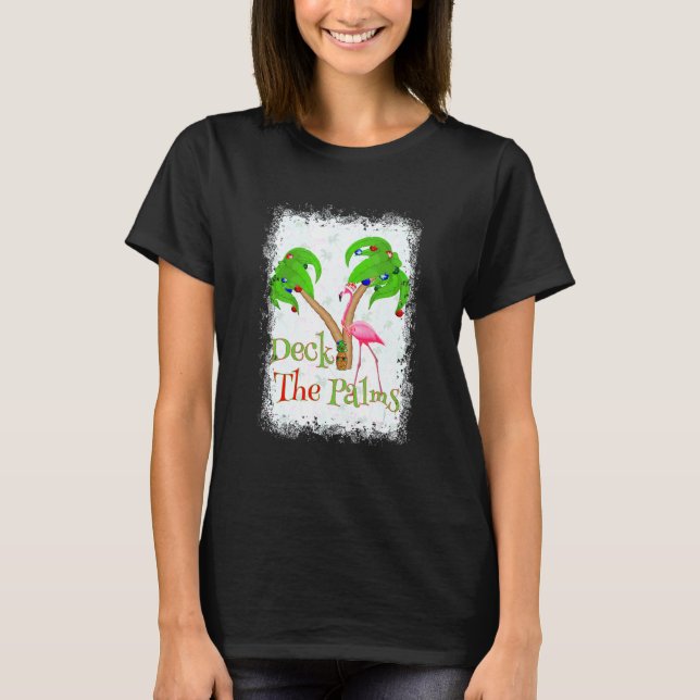 Deck The Palms Beach Christmas Flamingo T-Shirt (Vorderseite)