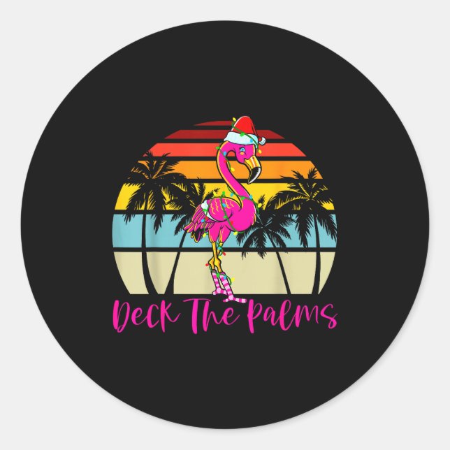 Deck The Palms Christmas Flamingo Palm Tree Trocal Runder Aufkleber (Vorderseite)