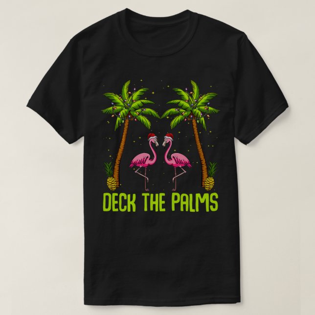 Deck The Palms Flamingo Christmas Tree Animal Bird T-Shirt (Design vorne)