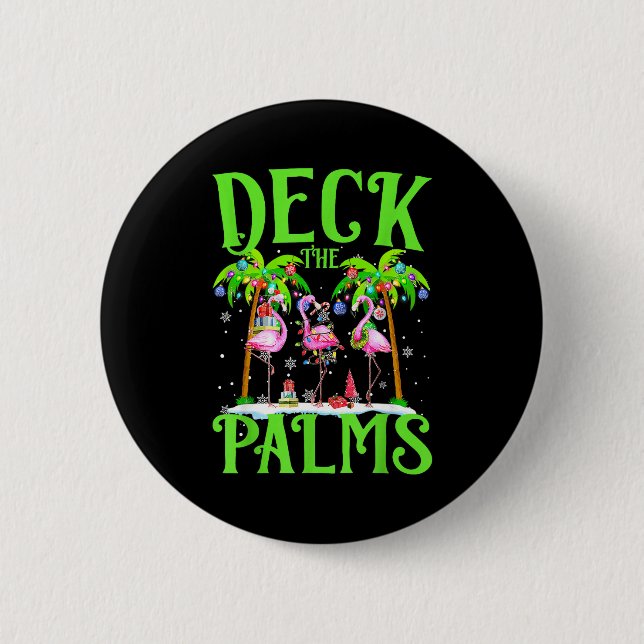 Deck The Palms Flamingo Trocal Christmas Lights Pa Button (Vorderseite)