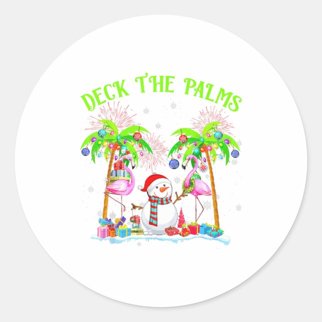 Deck The Palms Flamingo Trocal Christmas Lights Pa Runder Aufkleber (Vorderseite)