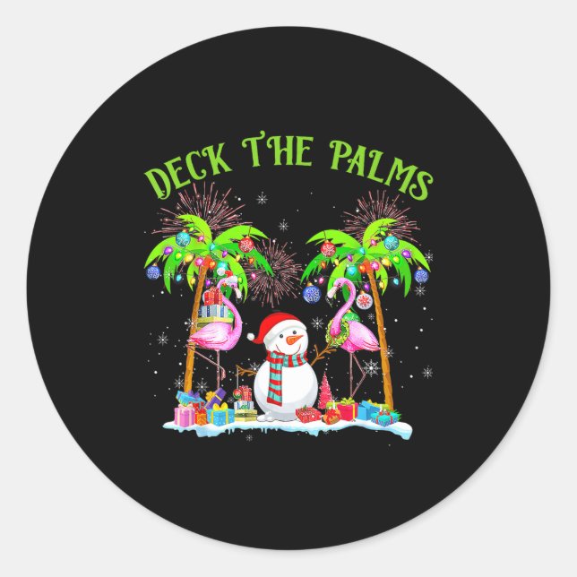 Deck The Palms Flamingo Trocal Christmas Lights Pa Runder Aufkleber (Vorderseite)