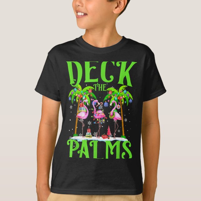 Deck The Palms Flamingo Trocal Christmas Lights Pa T-Shirt (Vorderseite)