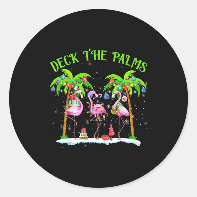 Deck The Palms Flamingo Trocal Christmas Lights  Runder Aufkleber (Vorderseite)