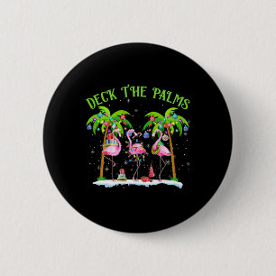 Deck the Palms Flamingo Tropical Christmas Lights Button