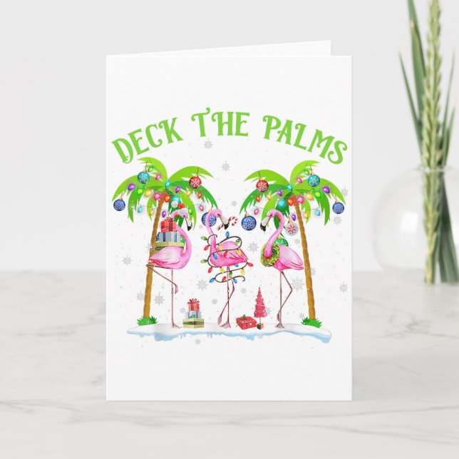 Deck The Palms Flamingo Tropical Christmas Lights  Karte (Vorderseite)