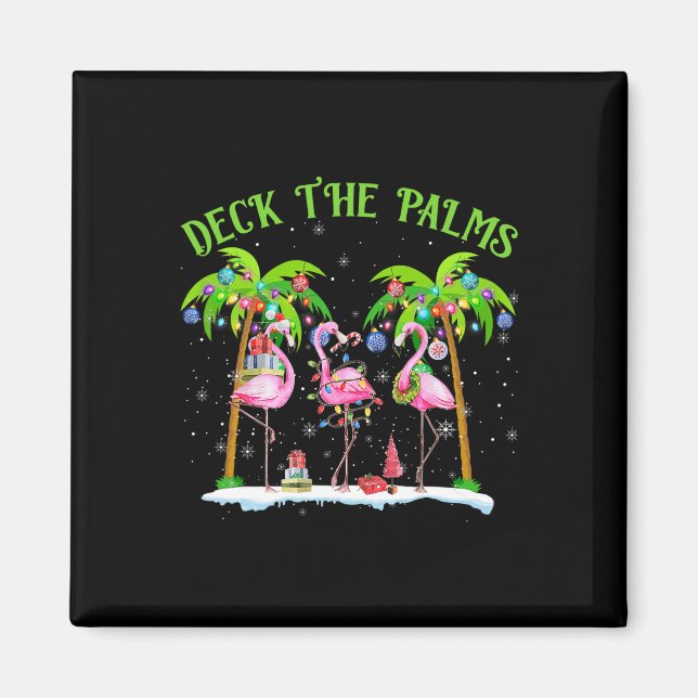 Deck the Palms Flamingo Tropical Christmas Lights Magnet (Vorne)