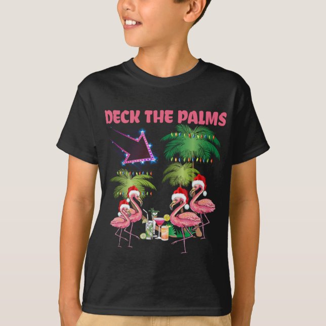 Deck The Palms Flamingo Tropical Christmas Palm Tr T-Shirt (Vorderseite)