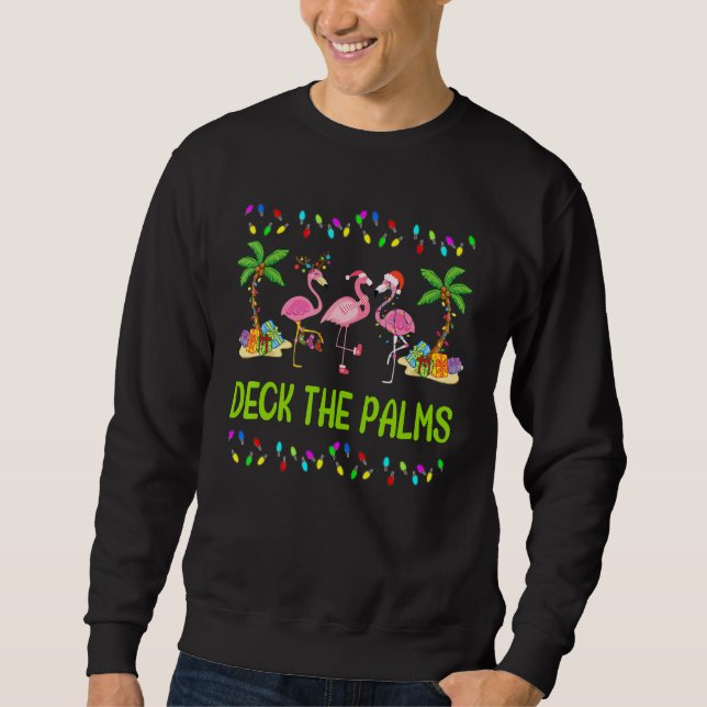 Deck the Palms Merry Flamingo Christmas Sweatshirt (Vorderseite)