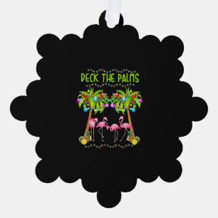 Deck the Palms Merry Flamingo Christmas tee funny Ornament Karte