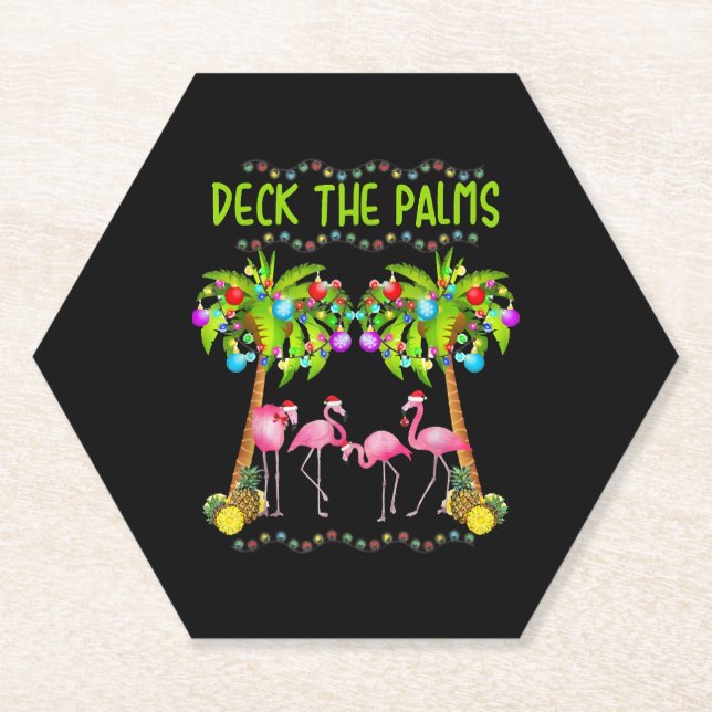 Deck the Palms Merry Flamingo Christmas tee funny Untersetzer (Vorderseite)