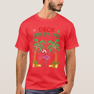 Deck The Palms Pajamas Christmas Florida Flamingo T-Shirt