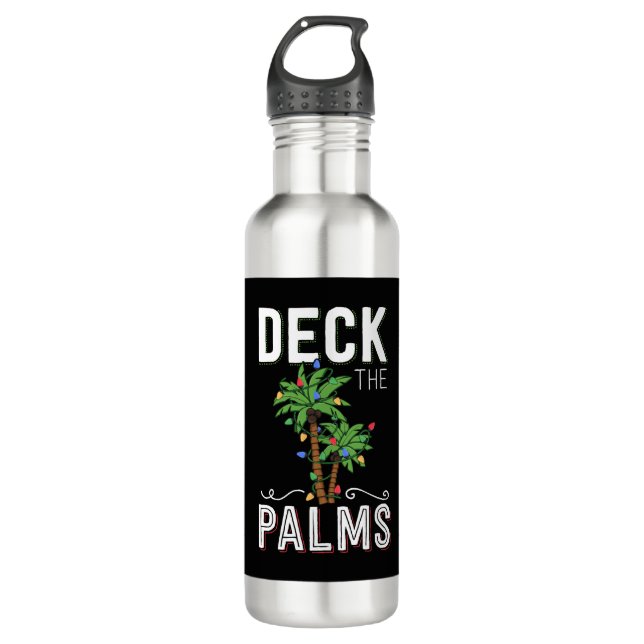 Deck The Palms Tropical Hawaii Christmas Palm Edelstahlflasche (Vorderseite)