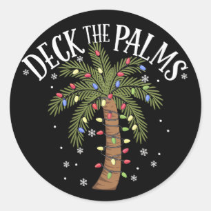 Deck the Palms Tropical Hawaii Weihnachtspalme Tre Runder Aufkleber