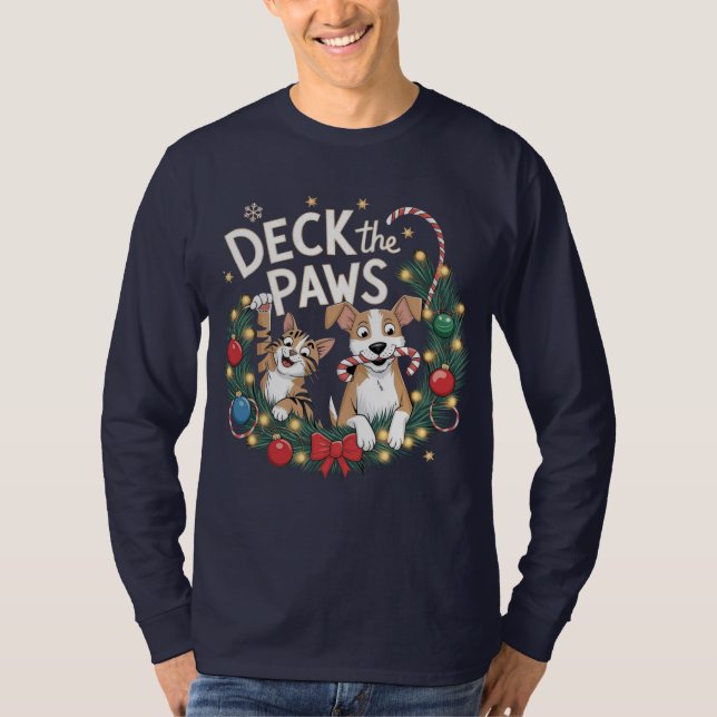 Deck the Paws - Funny Christmas Pet Mischief T-Shi T-Shirt (Vorderseite)
