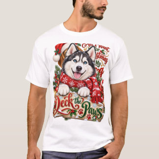 Deck the Paws Weihnachts-Husky-T-Shirt T-Shirt