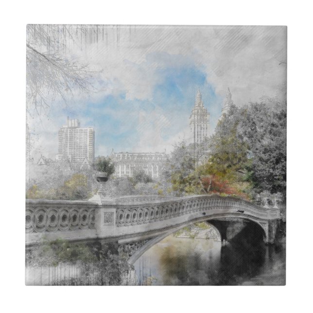 Decke der Watercolor Central Park Bridge Fliese (Vorderseite)