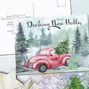 Decke neue Hallen Weihnachts Red Truck Moving Feiertagspostkarte
