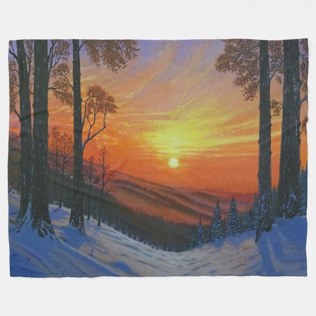 Decke - "Sonnenuntergang über schneebedecktem Wald (Vorderseite (Horizontal))