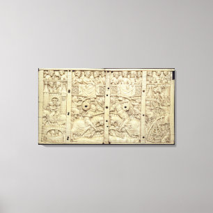 Deckel einer Schatulle, die ein Turnier darstellt Leinwanddruck