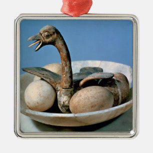 Deckel eines Alabasterglases verziert mit einem Silbernes Ornament