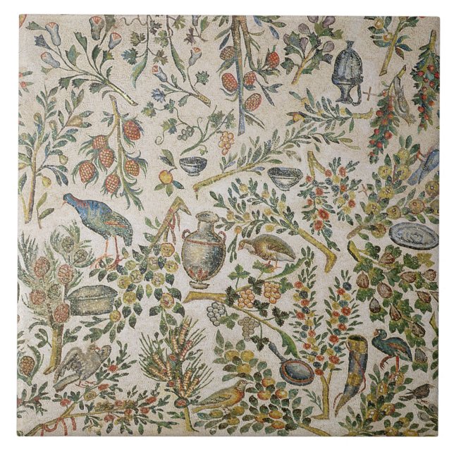 Deckendekoration mit Blumen und Vögeln (Mosaik) Fliese (Vorderseite)