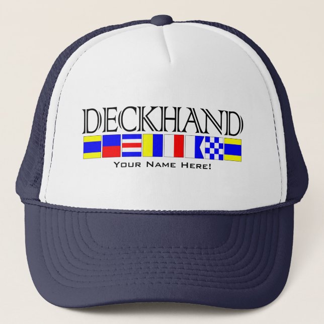 Deckhand Titel in Nautic Signal Flags Ihr Name Truckerkappe (Vorderseite)