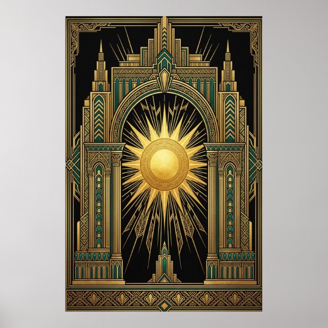 Deco Celestial Sun Portal Poster | Gold Teal Kathé (Vorne)