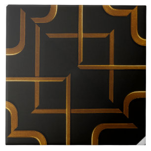 Deco Grid Schwarz Gold Luxus Geometrische Badezimm Fliese