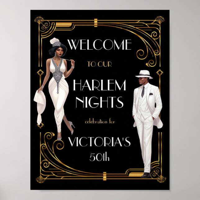 Deco Harlem Nights Flapper and Gentleman Welcome Poster (Vorne)