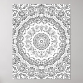 Deco Sunburst Rings Coloring Page Pattern Design Poster