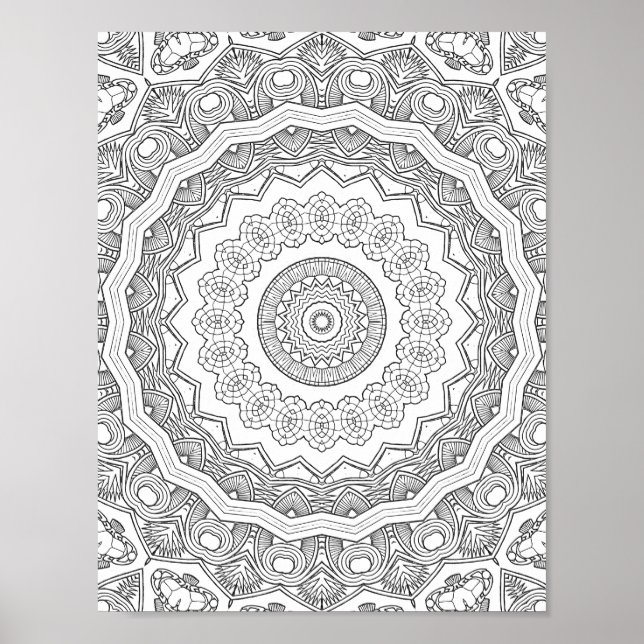 Deco Sunburst Rings Coloring Page Pattern Design Poster (Vorne)