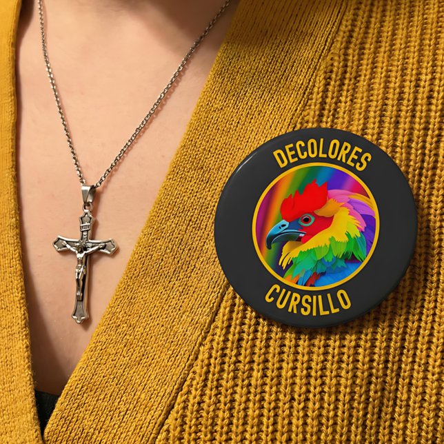 DeColores Cursillo Bunter Hahn Lebendiger Regenbog Button (Von Creator hochgeladen)