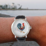 DeColores Cursillo Colorful Rooster Armbanduhr<br><div class="desc">De Colores is a traditional Spanish folk song, widely used as a song in the Roman Catholic Cursillo movement. What a lovely gift of faith for you, a friend, or even a priest. The hand drawn colorful Rooster in colors of blue, red and orange and green is a stunner. Hand...</div>