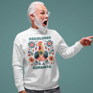 DeColores Cursillo Hahn Florale Volkskunst Türkis Sweatshirt