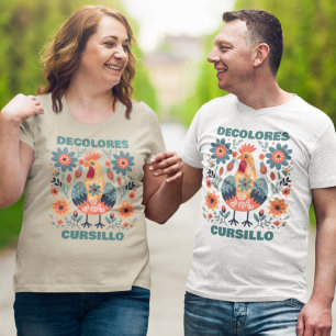 DeColores Cursillo Hahn Florale Volkskunst Türkis T-Shirt