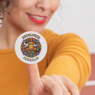 DeColores Cursillo Kreuz Taube Hahn Mandala Runder Aufkleber