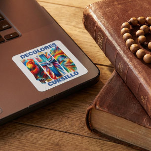 DeColores Cursillo Pinselstrich Hahn Kreuz Taube Quadratischer Aufkleber