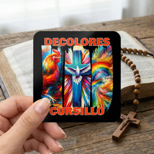 DeColores Cursillo Pinselstrich Hahn Kreuz Taube Quadratischer Aufkleber