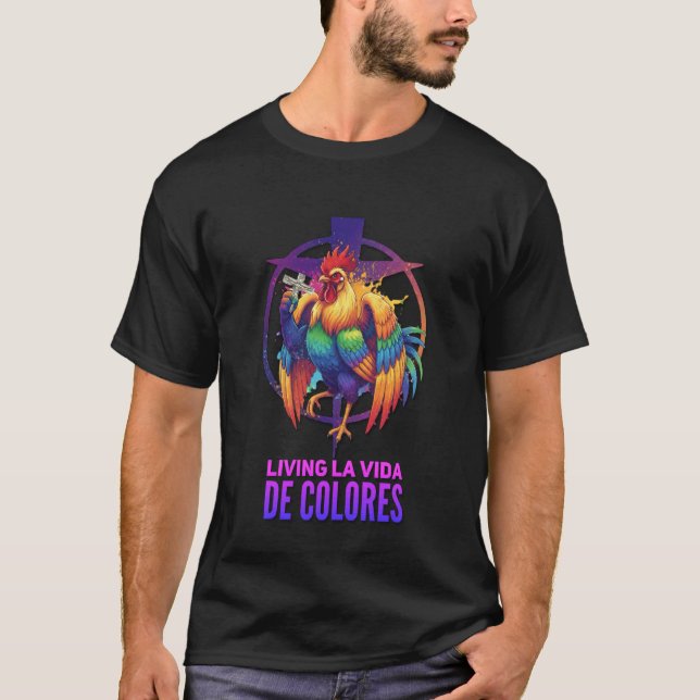 DeColores Cursillo Regenbogen Hahn Katholisch T-Shirt (Vorderseite)
