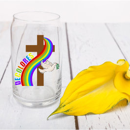 DeColores Cursillo Regenbogen mit Kreuz und Friede Dosenglas