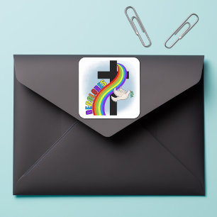 DeColores Cursillo Regenbogen mit Kreuz und Friede Quadratischer Aufkleber