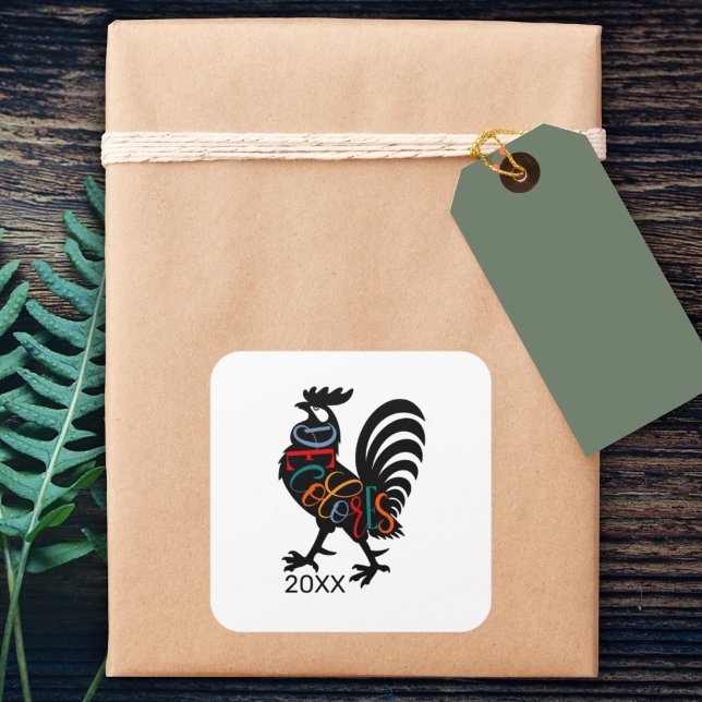 DeColores Cursillo Rooster Black Silhouette Quadratischer Aufkleber (Von Creator hochgeladen)